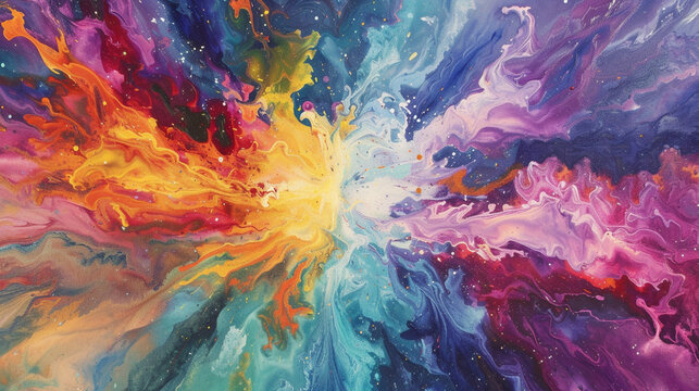 Depict the moment of creative inspiration as a supernova, bursting with a spectrum of colors across the cosmos