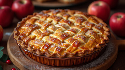apple pie on a wooden table