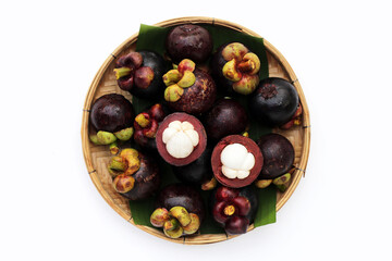 Fresh mangosteen fruit on white background.