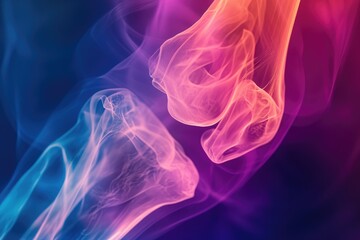 An up-close view of swirling smoke captured against a pitch-black backdrop, Saturated colored 3D X-ray view of a human thigh bone, AI Generated - obrazy, fototapety, plakaty