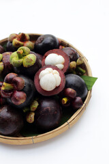 Fresh mangosteen fruit on white background.