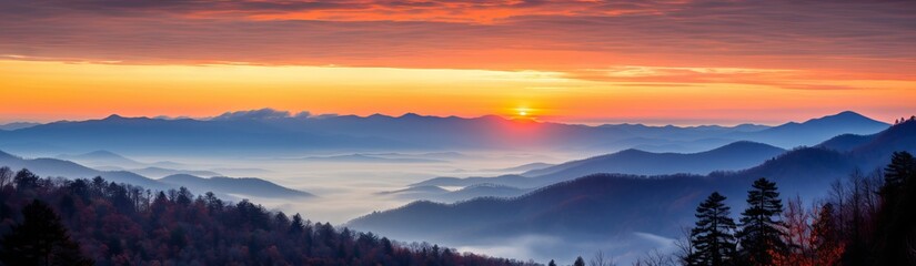 Obraz premium Vibrant Sunset Over Smoky Mountains, Captured with Canon RF 50mm f/1.2L USM Lens - Nature Photography