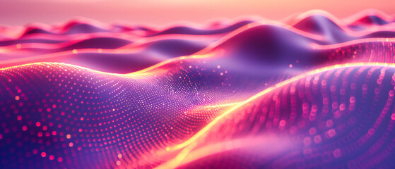 Abstract Wave and Digital Technology in Space, Blue and Violet Glow, Dynamic Motion and Modern Art...