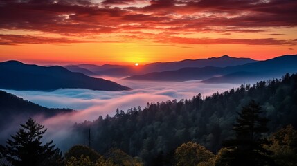 Fototapeta premium Vibrant Sunset Over Smoky Mountains, Captured with Canon RF 50mm f/1.2L USM Lens - Nature Photography