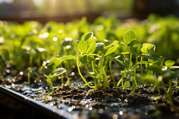photo of growing hydroponic green beans in the open field - obrazy, fototapety, plakaty