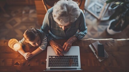 Intergenerational Learning Grandma and granddaughter on Laptop