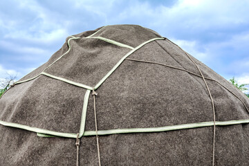 Hiking felt yurt of nomads in close-up