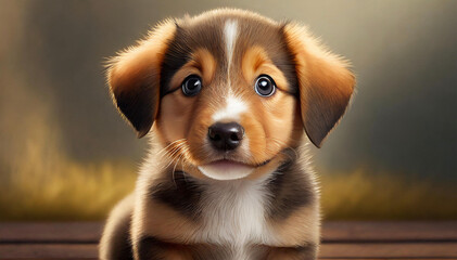 Cute puppy on a dark background. Close-up portrait.