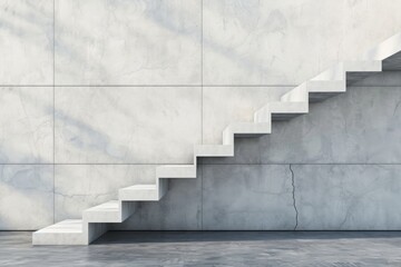 A professional man wearing a suit is shown walking up a set of stairs, Side view of a single staircase against a blank wall, AI Generated - Powered by Adobe