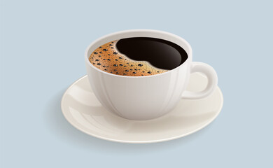 Black coffee in a white cup. Vector illustration. Sketch for creativity.