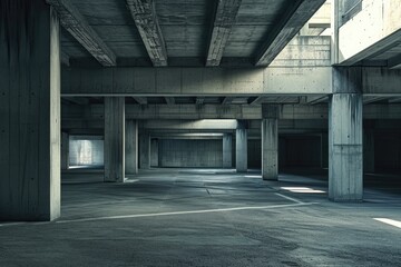 Obraz premium Concrete architecture with car park, empty cement floor.
