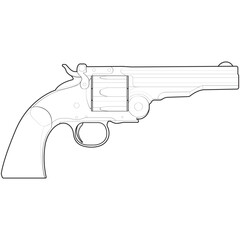 Revolver with line art style, Shooting gun, Weapon illustration, Vector Line, Gun illustration, Modern firearm, Military concept, Pistol vector.