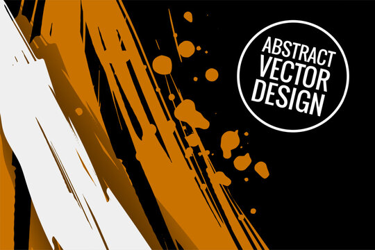 White and orange brush stroke on black background. Japanese style. Vector illustration of grunge wave stains. Vector illustration.