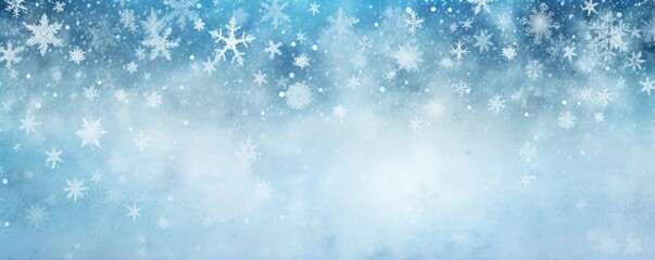 Fototapeta na wymiar Christmas white snowflakes in the blue sky at a window shutter backgrounds. Freezing winter holiday, blue snowflakes background.