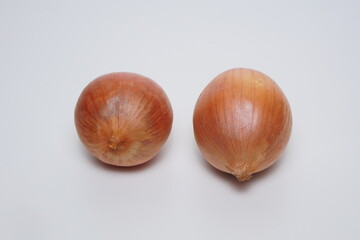 Ripe onions on a white background with room lighting