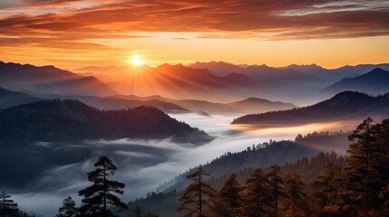 Fototapeta na wymiar Serene Sunrise Over Majestic Mountain Peaks, Captured with Canon RF 50mm f/1.2L USM Lens