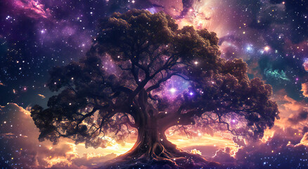 Surreal cosmic life tree - obrazy, fototapety, plakaty