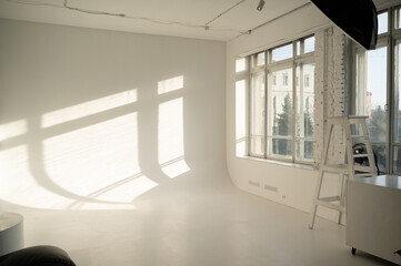 Photo studio interior with sunlight