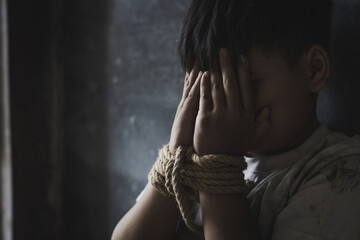 Stop abusing violence. terrified , A fearful child, Children violence and abused concept.