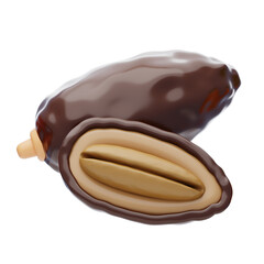 Date Fruit 3D Icon. Palm Tree Leaves. Ramadan food