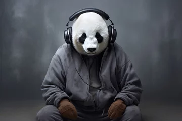 Foto op Plexiglas a person wearing headphones and a panda bear © Victor