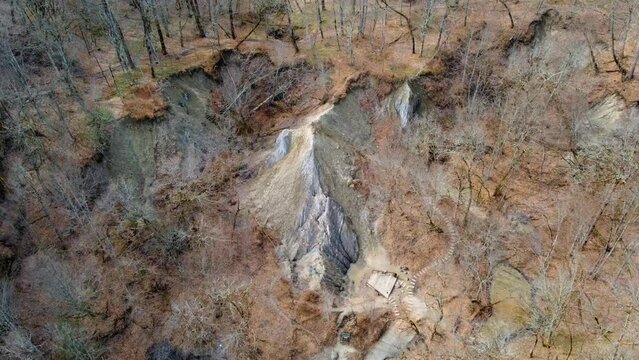 Aerial footage of the salt mountain from the Sovata resort - Romania