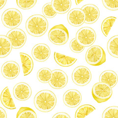 Simple seamless pattern of citrus slices. All elements are hand drawn and isolated.