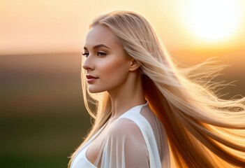 Fototapeta premium Wind flutters young girls hair