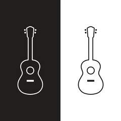 Guitar silhouettes set.Acoustic and heavy rock electric guitars musical instruments. Simple set of electric guitar vector icons for web design. Music symbols collection.