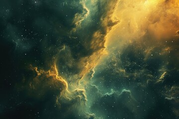 Fototapeta na wymiar An expansive area of the universe featuring a multitude of stars and clouds, Space nebula cloud in rich hues of greens and oranges, AI Generated