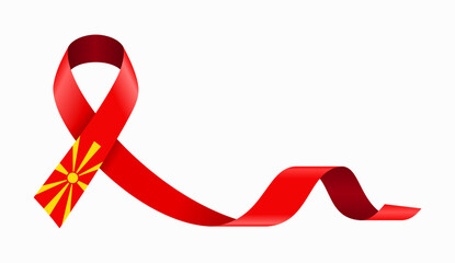 North Macedonian flag stripe ribbon wavy background layout. Vector illustration.
