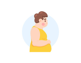 illustration of a fat man seen from the side. feel uncomfortable because you are overweight. Cushing's syndrome and obesity. health problems. flat style character illustration design. graphic elements