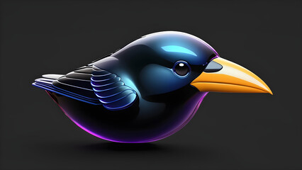bird crow emoji on black background. crow cartoon isolated