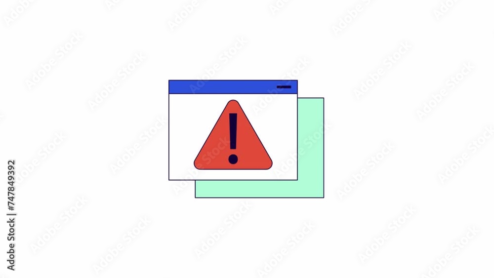 Poster critical error warning line 2d object animation. cyber security technology. computer protection flat