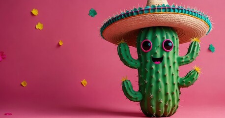Cactus Character Traditional Mexican Sombrero Perfect for Cinco de Mayo Celebration