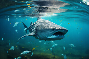 Plastic Marine Pollution. Whale Shark filter bait - obrazy, fototapety, plakaty