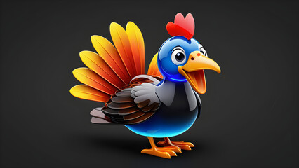 cartoon turkey bird. glassy bird turkey emoji on a black background. thanks giving turkey bird. cartoon country with a smile