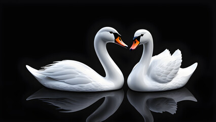Naklejka premium Pair white swan. a bird white swan emoji on a black background