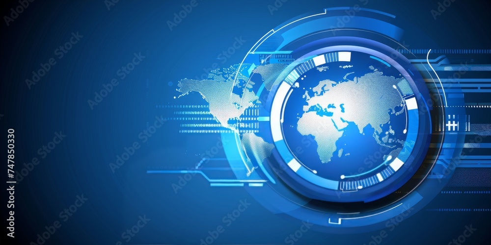 Poster A High-Tech World Map Interface Signifying Advanced Global Communication and Information Networks, Generative AI