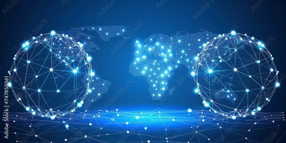 Poster  A Digital Representation of an Interconnected World Network, Symbolizing the Web of Global Communication, Generative AI