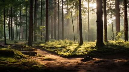 Wide-angle Panoramic View of Forest with Sun Rays, Captured by Canon RF 50mm f/1.2L USM