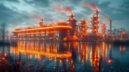 Oil refinery at twilight. Oil and gas industry