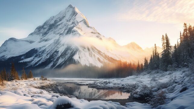 Winter Sunrise in Majestic Mountains: Captured with Canon RF 50mm f/1.2L USM