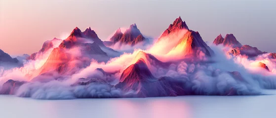 Photo sur Plexiglas Rose clair Majestic Mountain Landscape at Sunset, Scenic Nature View with Peaks and Clouds, Outdoor Travel Beauty