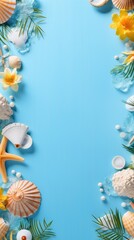 Beach Accessories On Blue Plank - Summer Holiday Banner