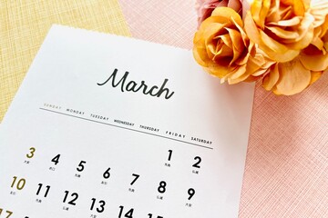 三月のカレンダーとシンプルで可愛い背景