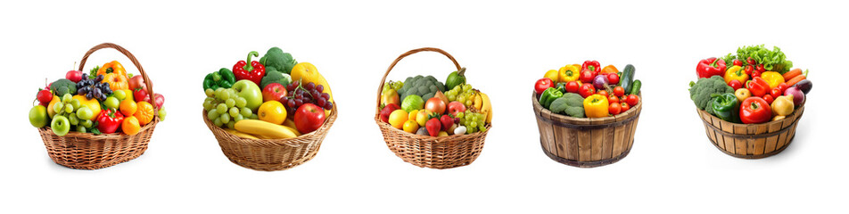 collection fruit and vegetable in basket on transparency background PNG
