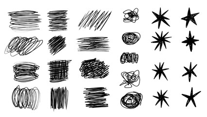 Ink scribbles, frames, graffiti marks blots star dots vector illustrations Grunge Graffiti Hand Drawn Pencil Collection