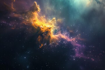 A vibrant cosmic scene with countless stars shining brightly, Stunning distant galaxy cloud featuring a palette of vibrant colors, AI Generated - obrazy, fototapety, plakaty