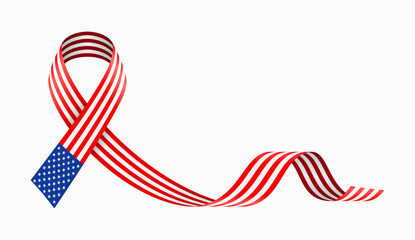 American flag stripe ribbon wavy background layout. Vector illustration.